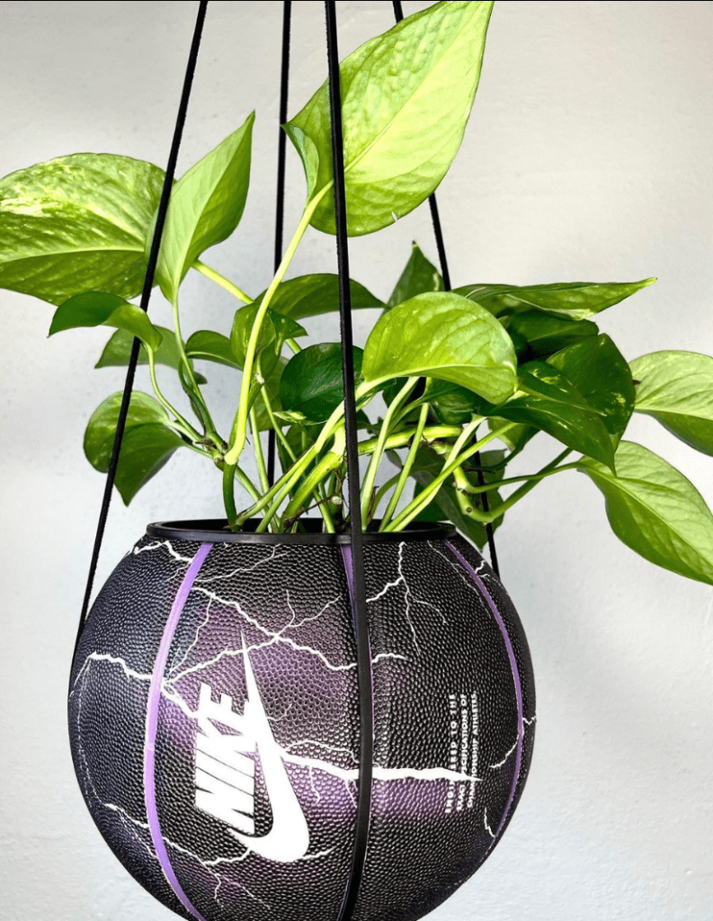 Hanging basketball planter with lightning bolts