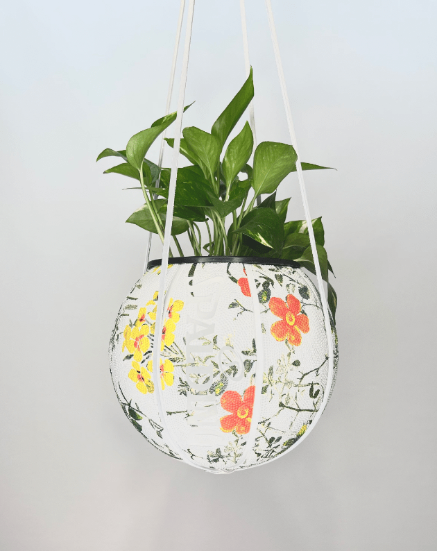 Floral basketball planter on white basketball