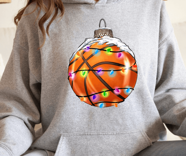 Christmas Basketball Ornament Sweatshirt in Gray