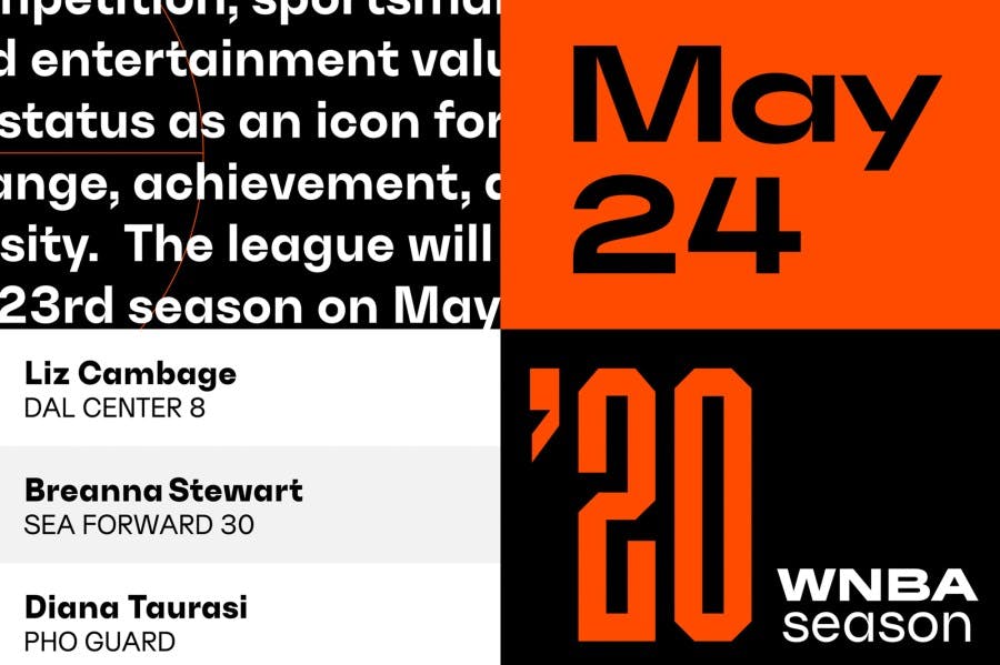 Some of the new WNBA typefaces from their April 2019 rebrand