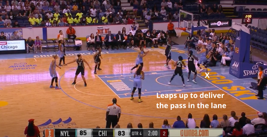 Allie Quigley jumps to deliver the pass