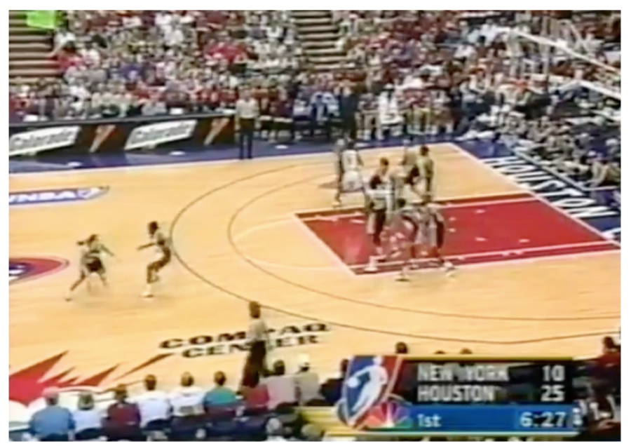 a screenshot of a possession in game two of the 1999 Finals between the Houston Comets and the New York Liberty
