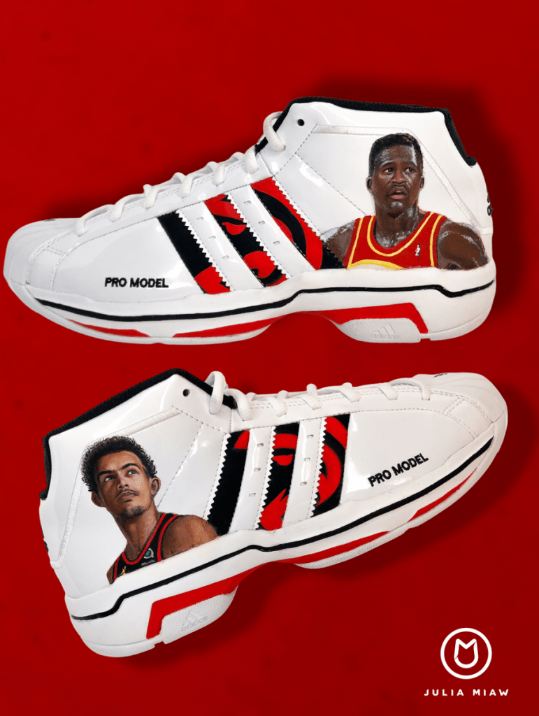 Hand painted sneakers featuring Atlanta Hawks players