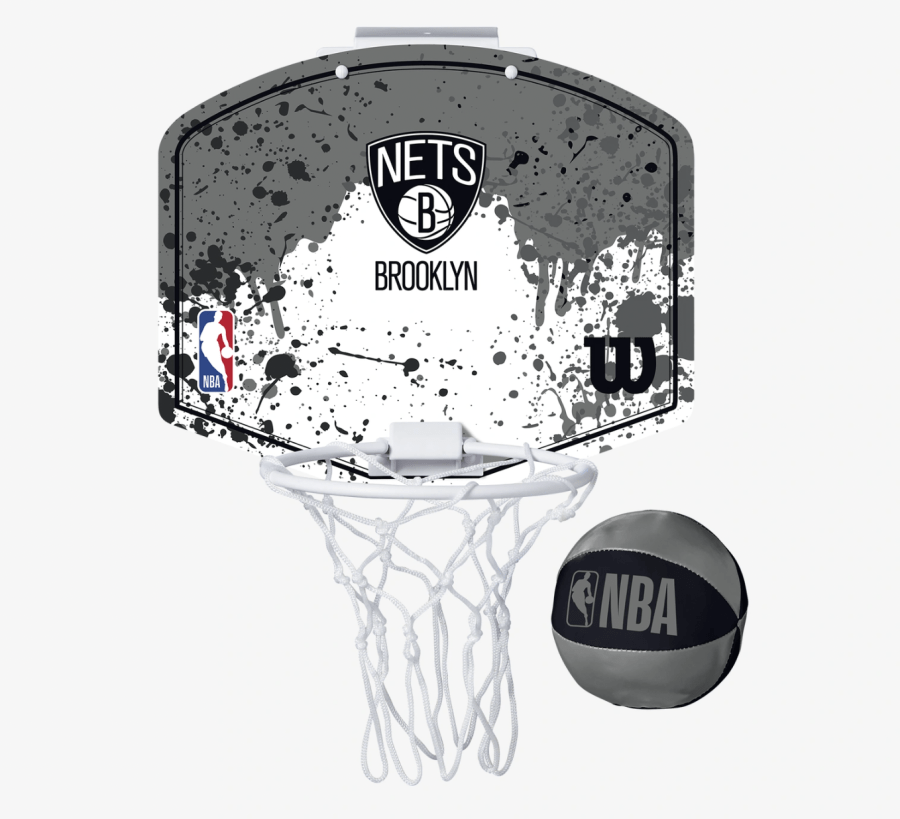 NBA mini basketball hoop for kids and adults in the black and gray and white Brooklyn Nets colorway