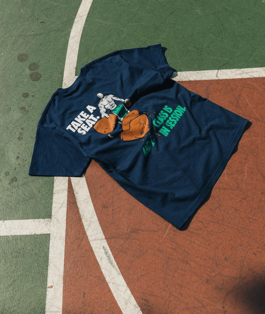 AND1 & Mitchell & Ness Trash Talk blue shirt "take a seat. class is in session."