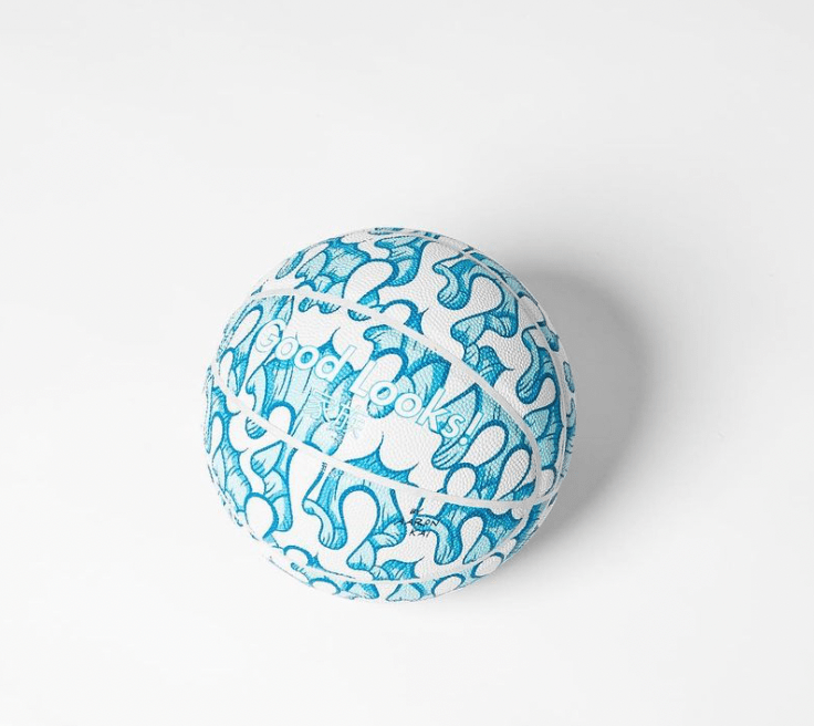 Wavy blue and white basketball allover pattern