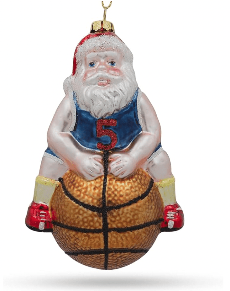Cheerful Santa on basketball