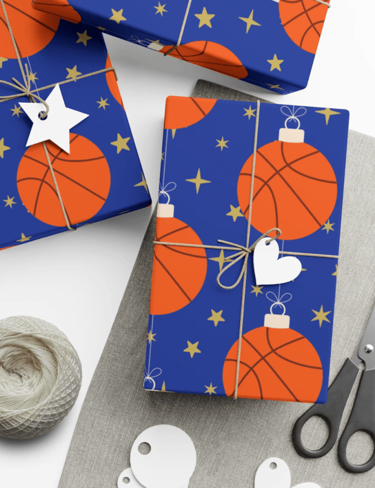 Basketball ornaments on blue 