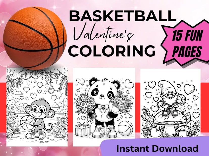 Basketball valentine's coloring sheets