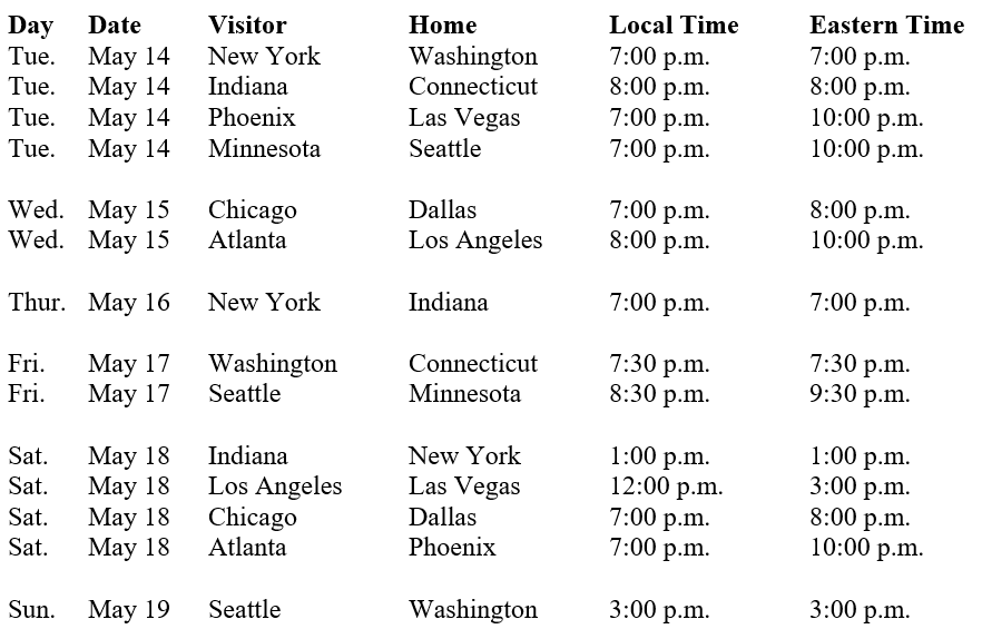 WNBA games schedule for opening weekend 2024